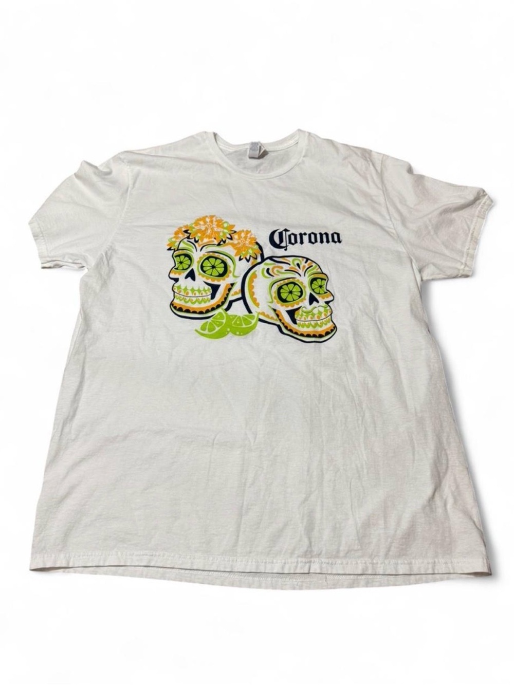 White Corona Calaveras skull graphic tee 🍋💀✨